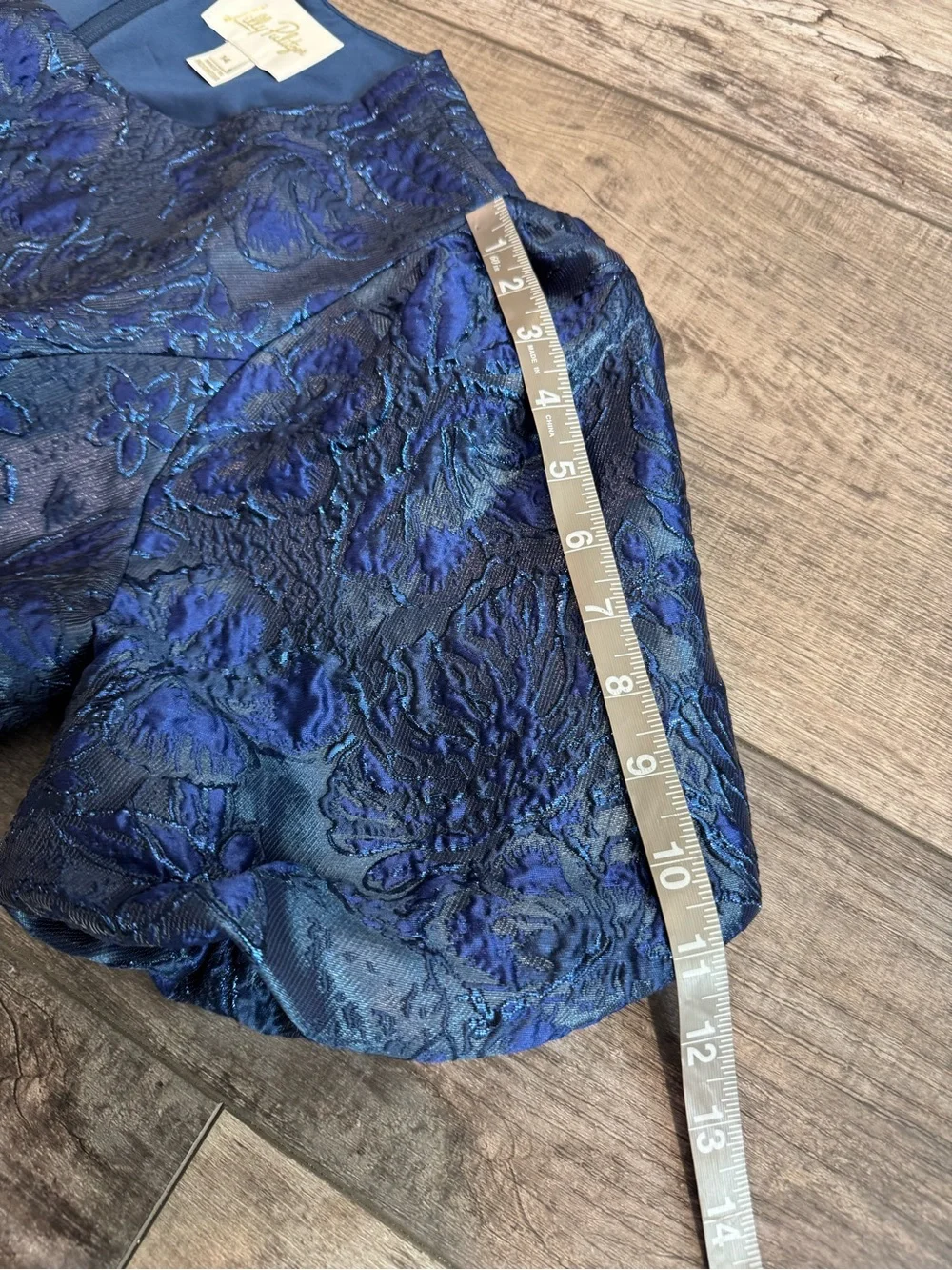 Lilly Pulitzer Royal Blue Brocade Puff-Sleeve Top Sz 14